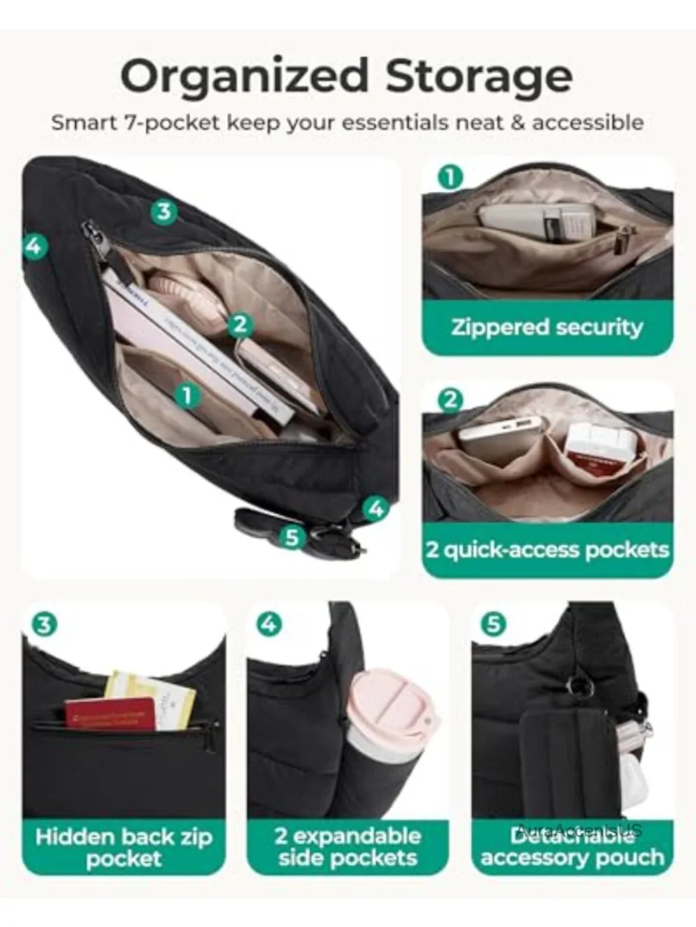 Quilted Puffer Crossbody Bag Women Adjustable Strap Hobo Shoulder Handbag Puffy